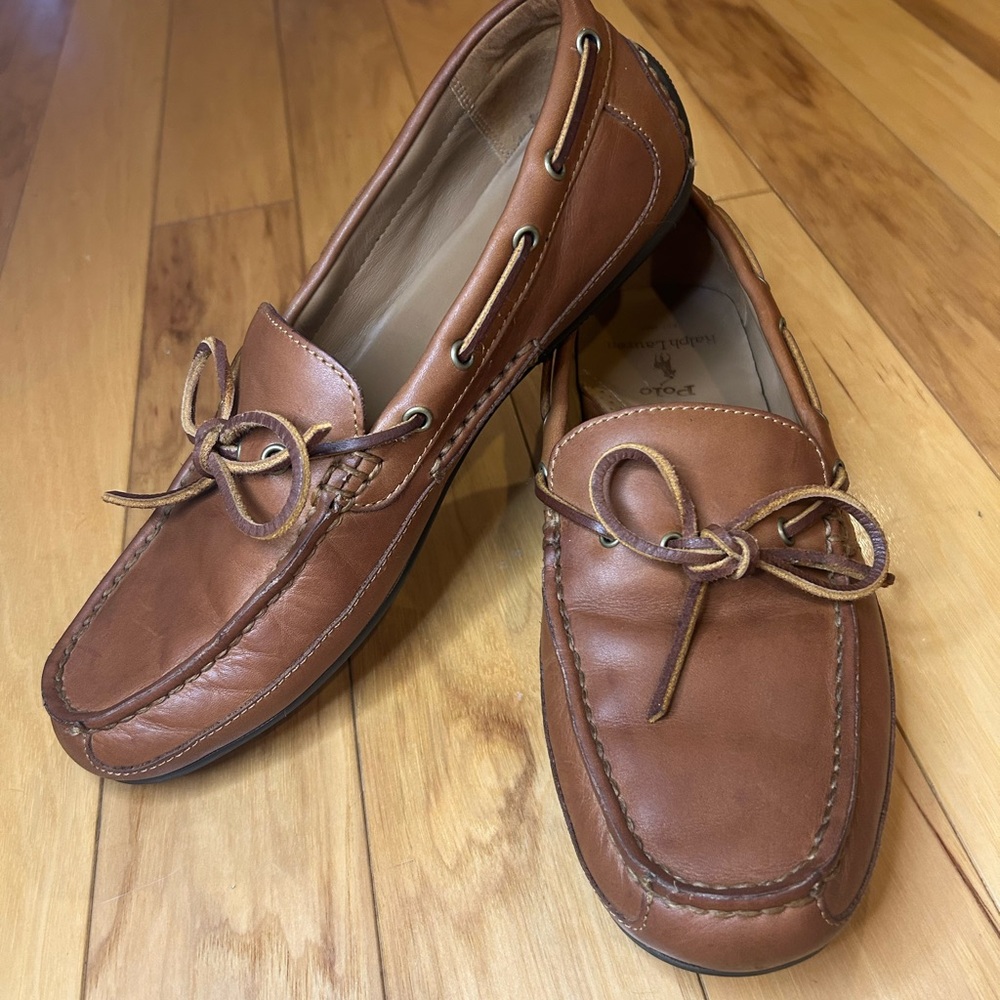 Polo Ralph Lauren Quiet Luxury Brown Leather Driving Loafers 9.5 Old Money